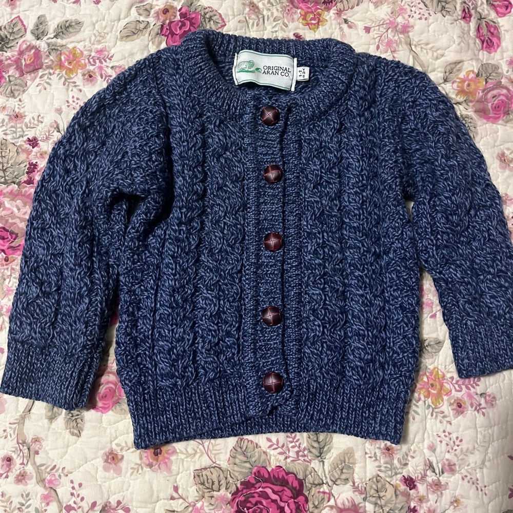 Children's Blue Cable Knit Cardigan 100% wool from Ireland